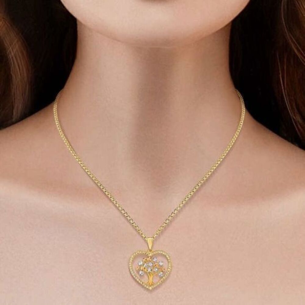 14kt Tri-Color Gold Tree of Life Heart Pendant with chain